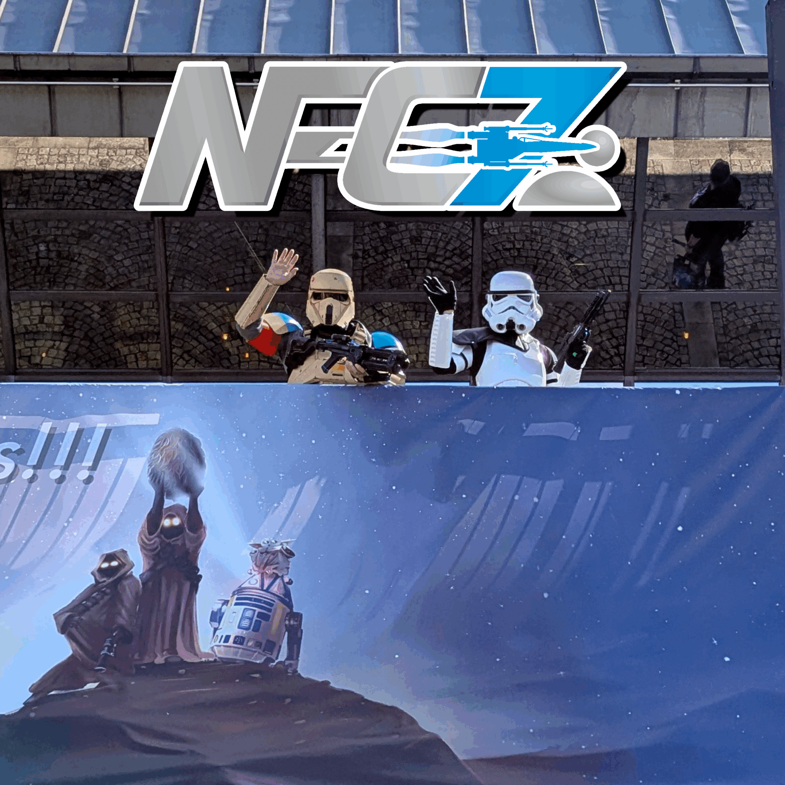Auf dem Bild zu meinem Conventionbericht sind zwei Sturmtruppler zu sehen, die dem Betrachter entgegen winken. Über die Truppler ist das Noris Force Con Logo zu sehen.